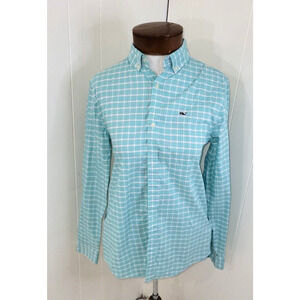 Vineyard Vines Boys Size 16 Lt Teal OTG Performance Brrr Button Down Dress Shirt